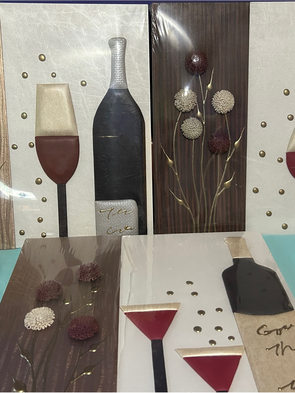 Leather wine and bottle wall decor set